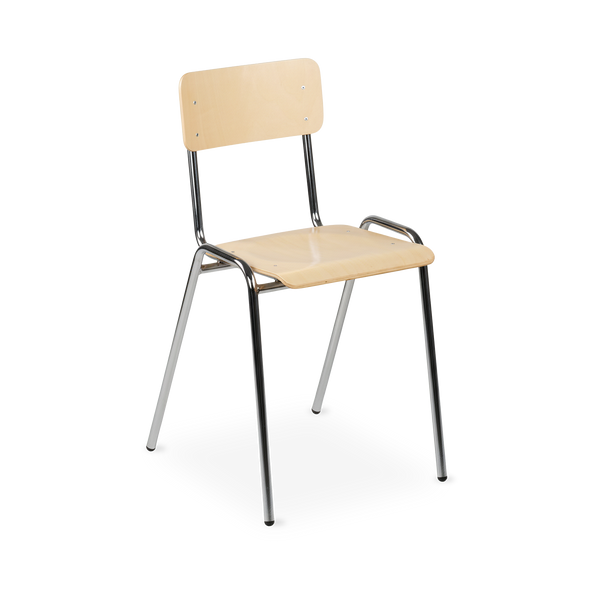 Holz-Stapelstuhl mit normaler Sitzfläche (370 mm) – Chrom-Gestell