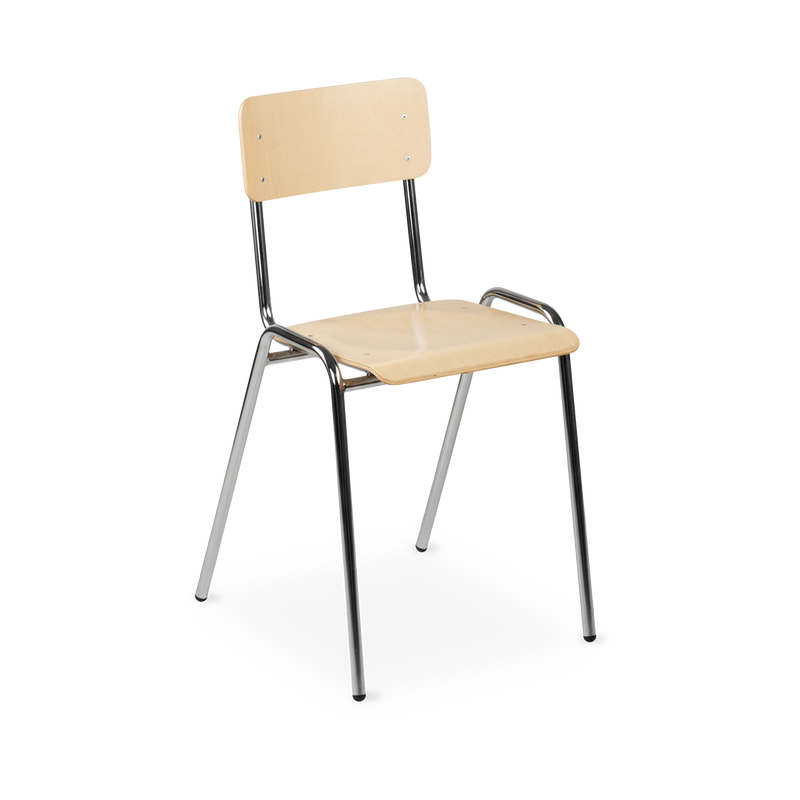 Holz-Stapelstuhl mit normaler Sitzfläche (370 mm) – Chrom-Gestell