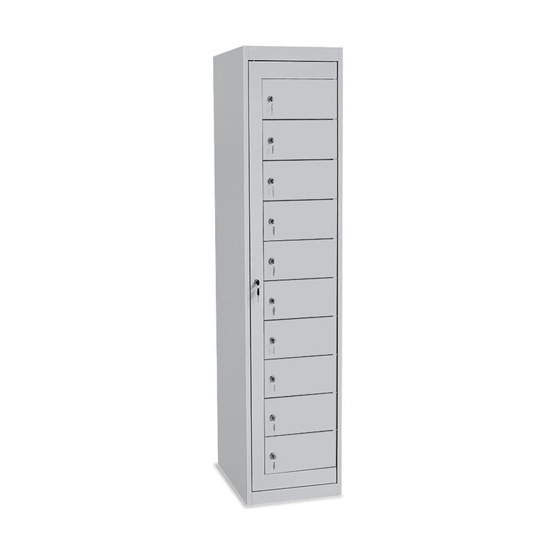 Verteilerschrank – 10 Fächer & 1-Abteil | Korpus Lichtgrau