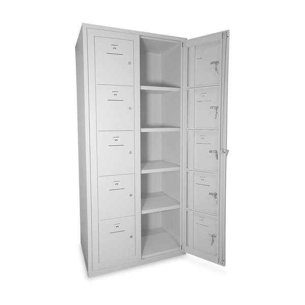 Verteilerschrank – 10 Fächer & 2-Abteile | Korpus Lichtgrau
