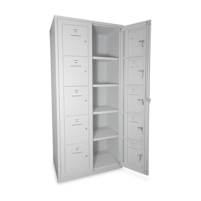 Verteilerschrank – 10 Fächer & 2-Abteile | Korpus Lichtgrau