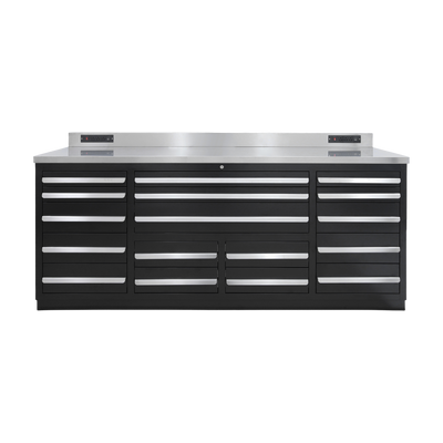 Werkbank PRO mit 17 Schubladen – 2.150 mm, Tiefschwarz