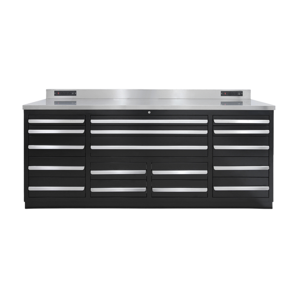 Werkbank PRO mit 17 Schubladen – 2.150 mm, Tiefschwarz