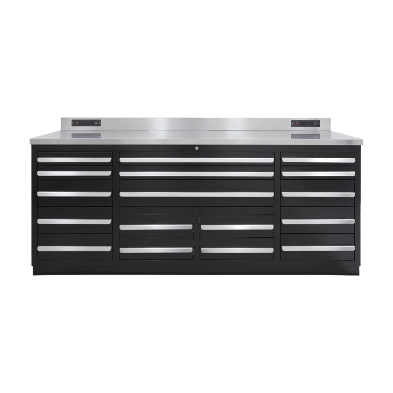 Werkbank PRO mit 17 Schubladen – 2.150 mm, Tiefschwarz