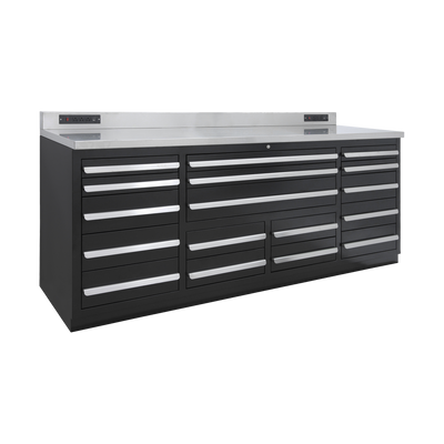 Werkbank PRO mit 17 Schubladen – 2.150 mm, Tiefschwarz