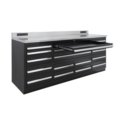 Werkbank PRO mit 17 Schubladen – 2.150 mm, Tiefschwarz