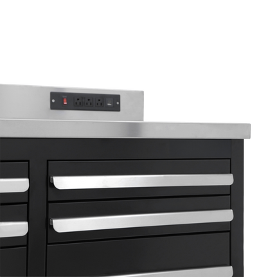 Werkbank PRO mit 17 Schubladen – 2.150 mm, Tiefschwarz