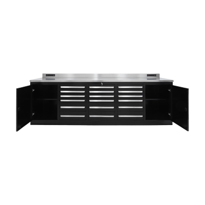 Werkbank PRO – 18 Schubladen, 2 Schrankfächer – 2.850 mm, Tiefschwarz