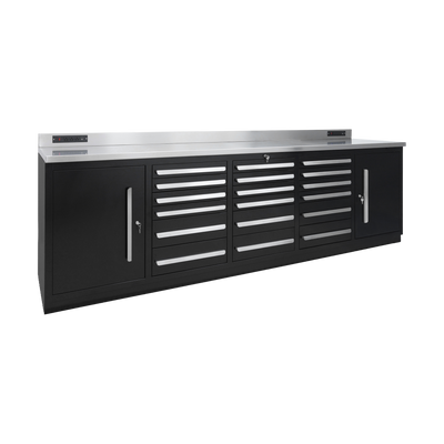 Werkbank PRO – 18 Schubladen, 2 Schrankfächer – 2.850 mm, Tiefschwarz