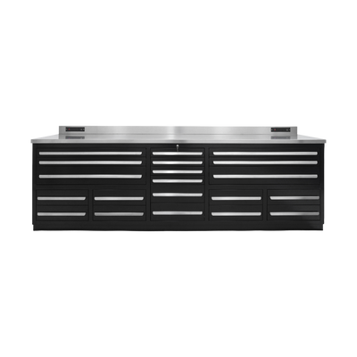 Werkbank PRO mit 20 Schubladen – 2.850 mm, Tiefschwarz