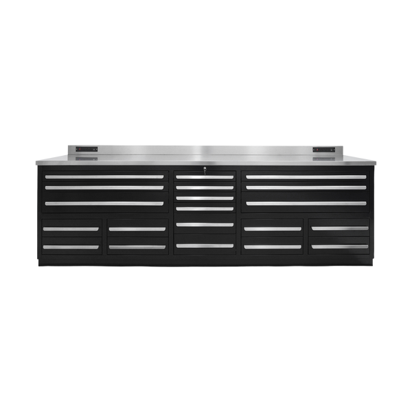 Werkbank PRO mit 20 Schubladen – 2.850 mm, Tiefschwarz