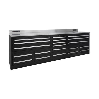 Werkbank PRO mit 20 Schubladen – 2.850 mm, Tiefschwarz
