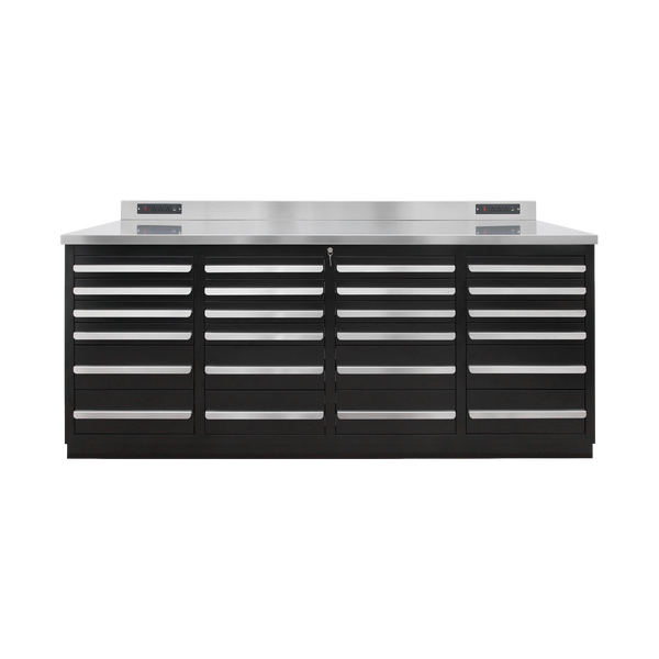 Werkbank PRO mit 24 Schubladen – 2.150 mm, Tiefschwarz