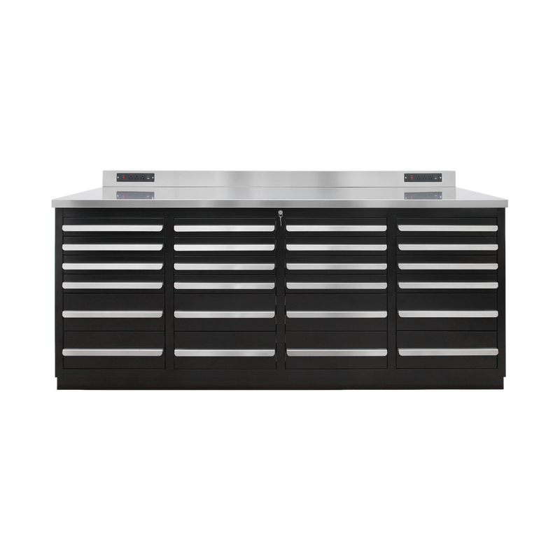 Werkbank PRO mit 24 Schubladen – 2.150 mm, Tiefschwarz