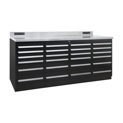 Werkbank PRO mit 24 Schubladen – 2.150 mm, Tiefschwarz