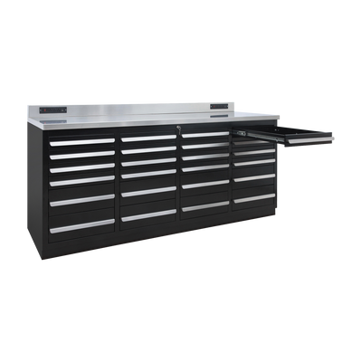 Werkbank PRO mit 24 Schubladen – 2.150 mm, Tiefschwarz