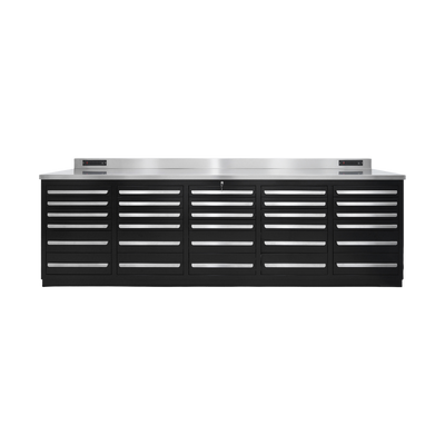 Werkbank PRO mit 30 Schubladen – 2.850 mm, Tiefschwarz