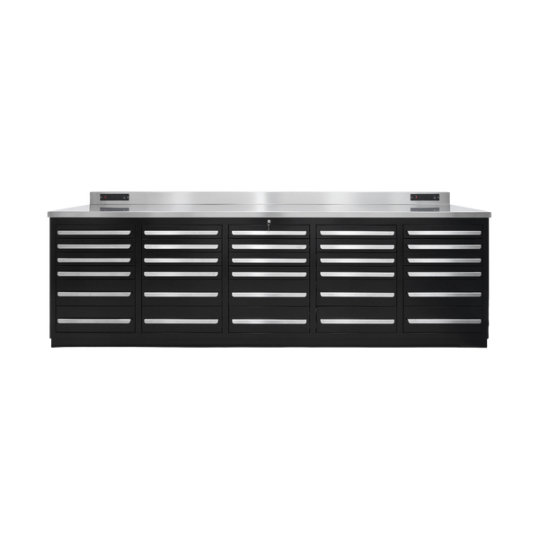 Werkbank PRO mit 30 Schubladen – 2.850 mm, Tiefschwarz