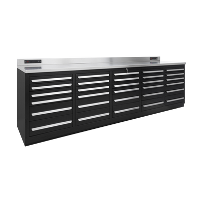 Werkbank PRO mit 30 Schubladen – 2.850 mm, Tiefschwarz