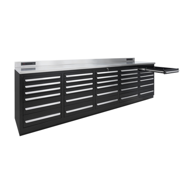 Werkbank PRO mit 30 Schubladen – 2.850 mm, Tiefschwarz