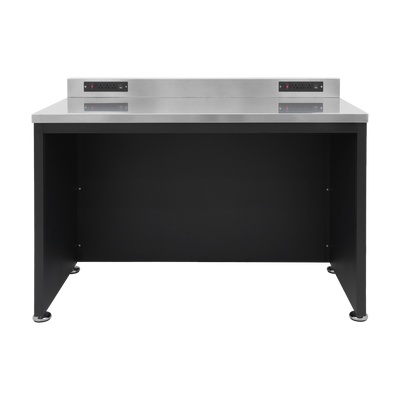 Arbeitstisch PRO mit Edelstahl-Arbeitsplatte – 1.424 mm, Tiefschwarz