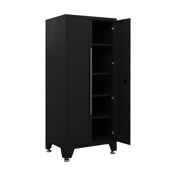Hochschrank PRO mit T-Boden und 6 Fachböden – 900 mm, Tiefschwarz