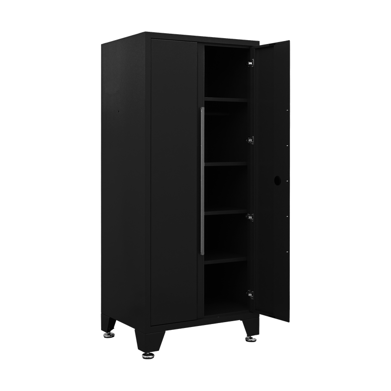 Hochschrank PRO mit T-Boden und 6 Fachböden – 900 mm, Tiefschwarz