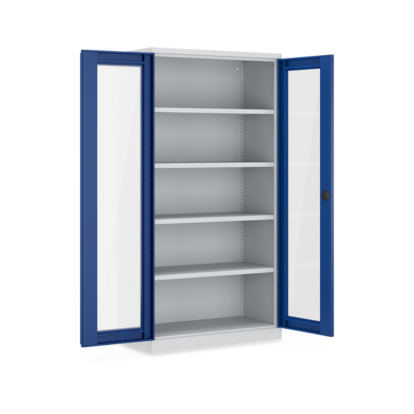 Werkstattschrank mit Acrylglasfenster (1000 x 500 mm) mit 4 Böden – Lichtgrau