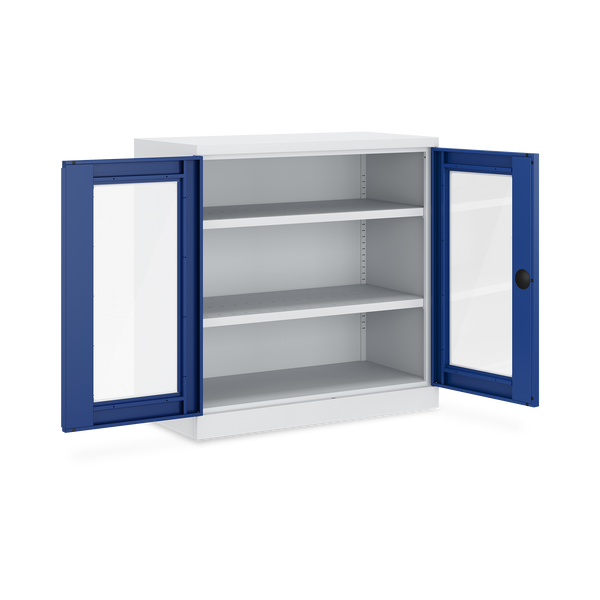 Werkstattschrank mit Acrylglasfenster (1000 x 660 mm) mit 2 Böden – Lichtgrau