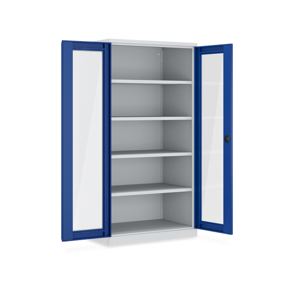 Werkstattschrank mit Acrylglasfenster (1000 x 660 mm) mit 4 Böden – Lichtgrau
