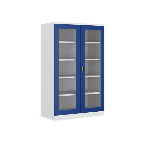 Werkstattschrank mit Acrylglasfenster (1200 x 500 mm) mit 4 Böden – Lichtgrau