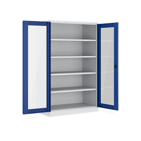 Werkstattschrank mit Acrylglasfenster (1200 x 660 mm) mit 4 Böden – Lichtgrau