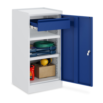 Werkzeugschrank (1-Türe) – 2 Fachböden & 1 Schublade – Lichtgrau