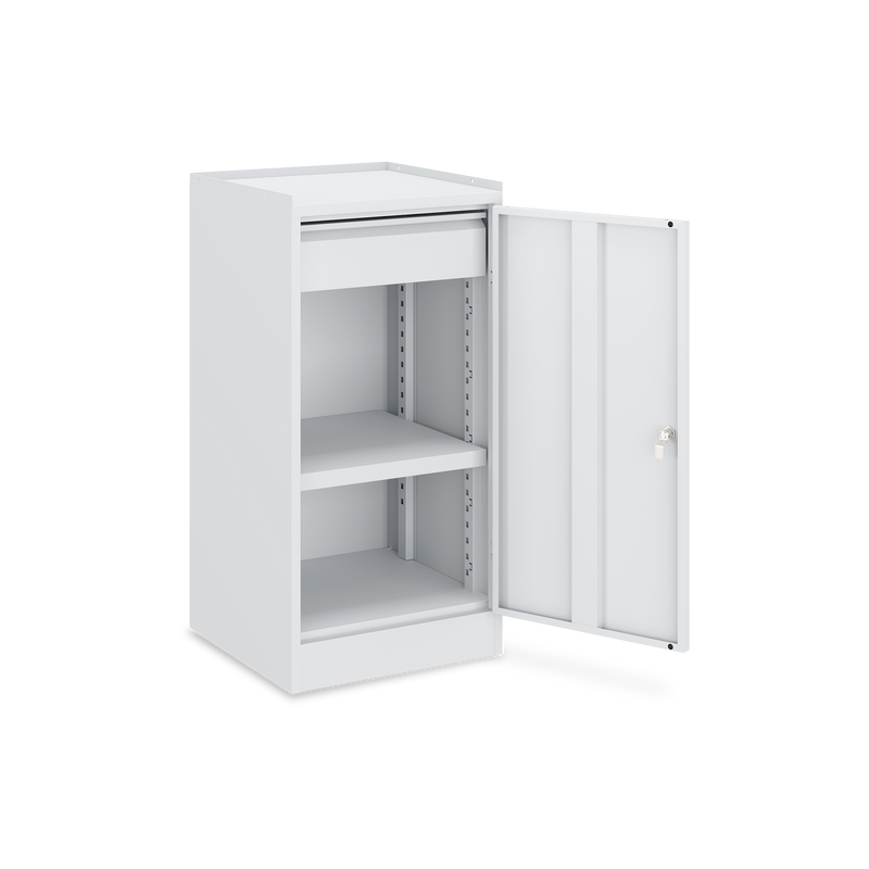 Werkzeugschrank (1-Türe) – 1 Fachboden & 2 Schubladen – Lichtgrau