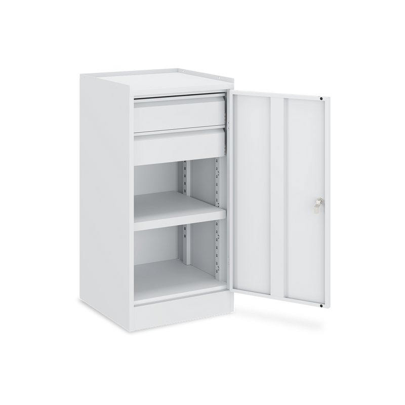 Werkzeugschrank (1-Türe) – 2 Fachböden & 1 Schublade – Lichtgrau