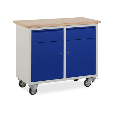 Werkzeugwagen (2-Türen & 2-Schübe) mit Lenkrollen – Lichtgrau