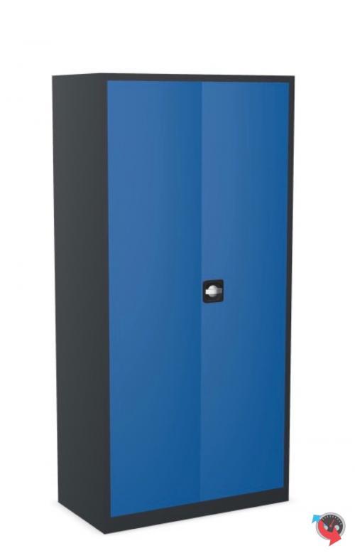 Stahl-Aktenschrank, B 80 x T 38 x H 180 cm,  Korpus schwarz - Front blau, 4,5 OH, fertig montiert - Versand-Service: Sofort-Lieferung